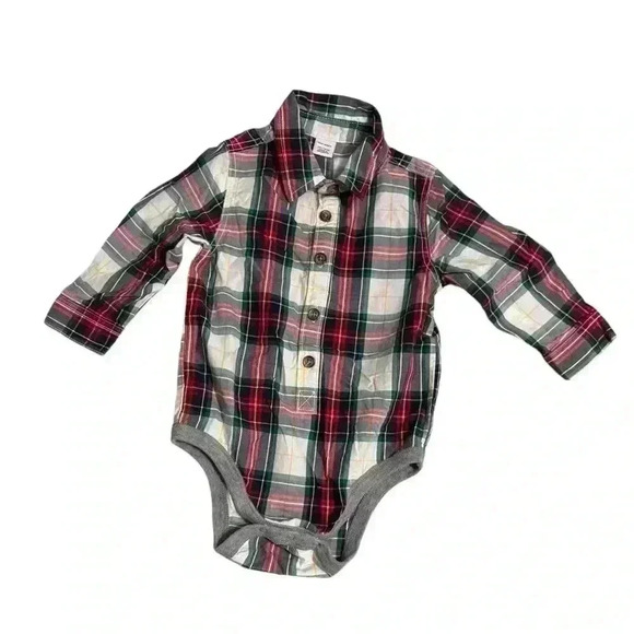 EUC Old Navy Baby Boy Collared Plaid Onesie Bodysuit - Picture 1 of 3